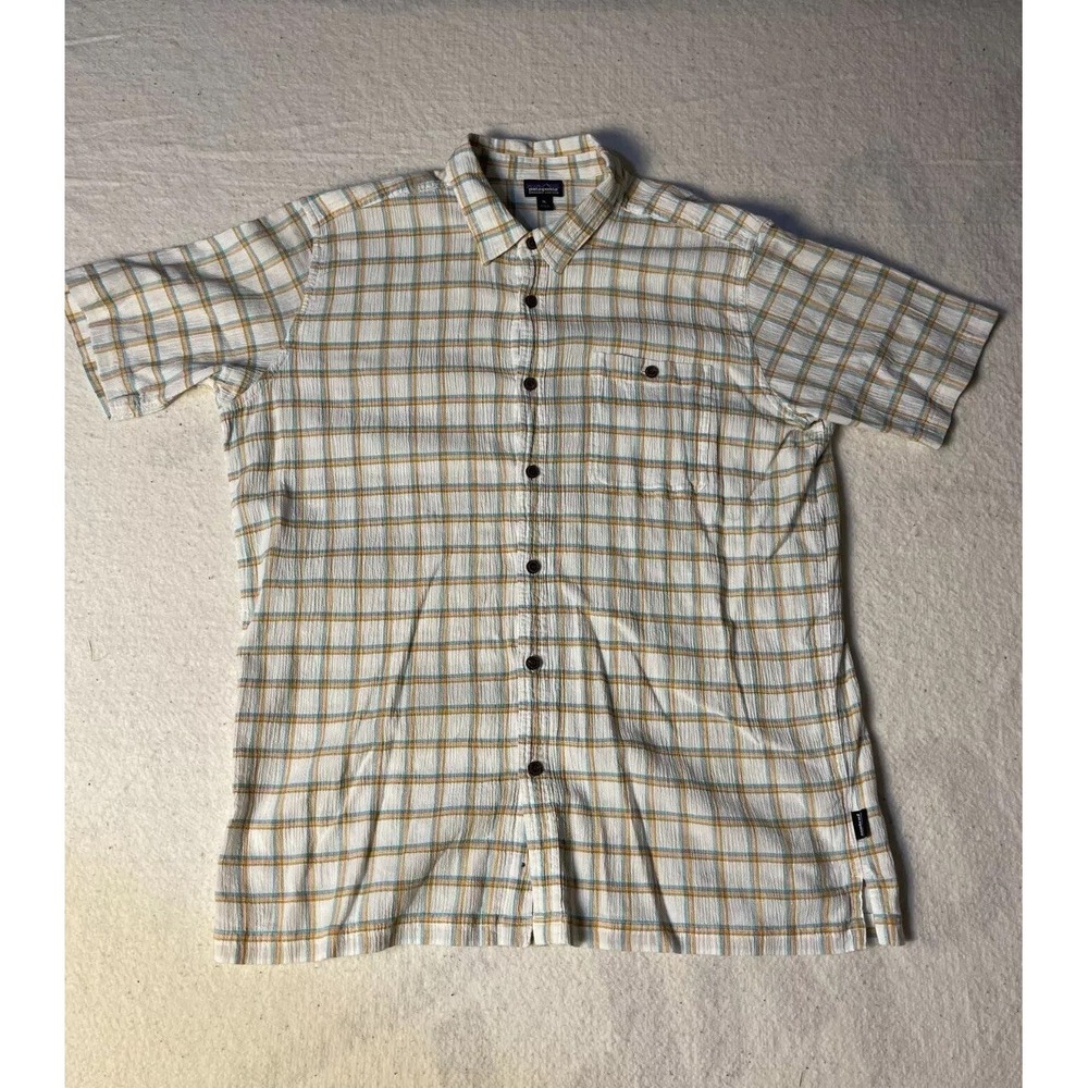 Patagonia Men's Flannel Shirt XL Plaid White Brown Organic Cotton Button Down